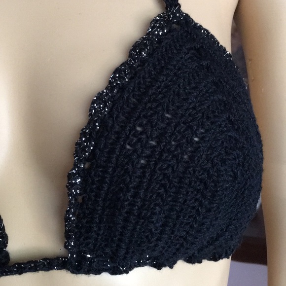 Black/Silver Knit Crochet Bikini top medium - Picture 5 of 8